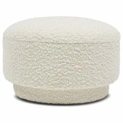 Jennifer Taylor Home Fuji 15" Mushroom Footstool Ottoman, Ivory White Boucle