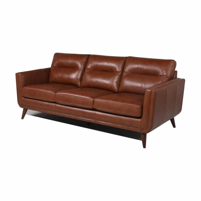 Bowery Hill Mid-Century Leather Sofa In Camel Brown 3 Bowery Hill Mid-Century Leather Sofa In Camel Brown