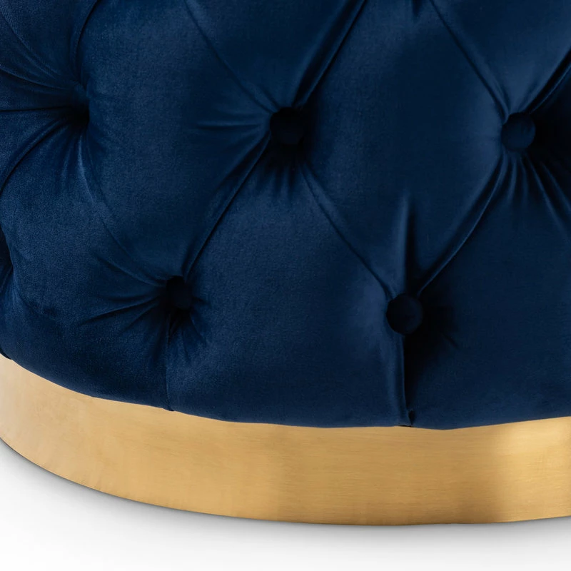 Wholesale Interiors Valeria Glam Royal Blue Velvet Gold Button Tufted Ottoman 4 Wholesale Interiors Valeria Glam Royal Blue Velvet Gold Button Tufted Ottoman - Image 2