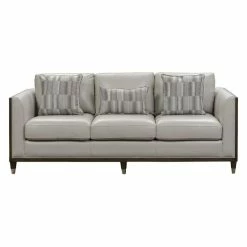 PRI Home Fare Addison Leather Sofa With Wooden Base In Frost Grey