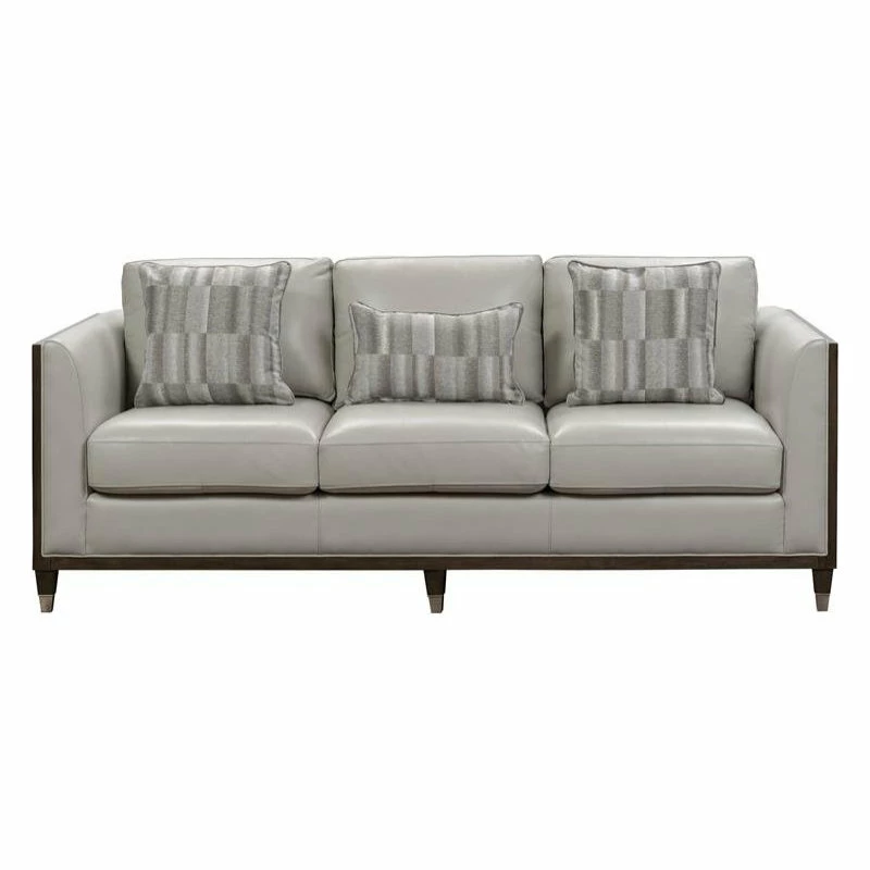 PRI Home Fare Addison Leather Sofa With Wooden Base In Frost Grey 3 PRI Home Fare Addison Leather Sofa With Wooden Base In Frost Grey