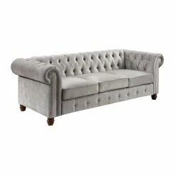 Domain Industries Inc. Lexicon Welwyn Velvet Chesterfield Sofa In Gray