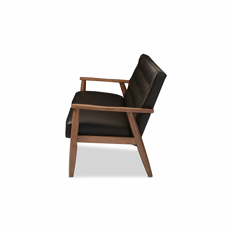 Baxton Studio Sorrento Retro Upholstered Wooden 3-Seater Sofa, Brown Faux Leather 5 Baxton Studio Sorrento Retro Upholstered Wooden 3-Seater Sofa, Brown Faux Leather - Image 3