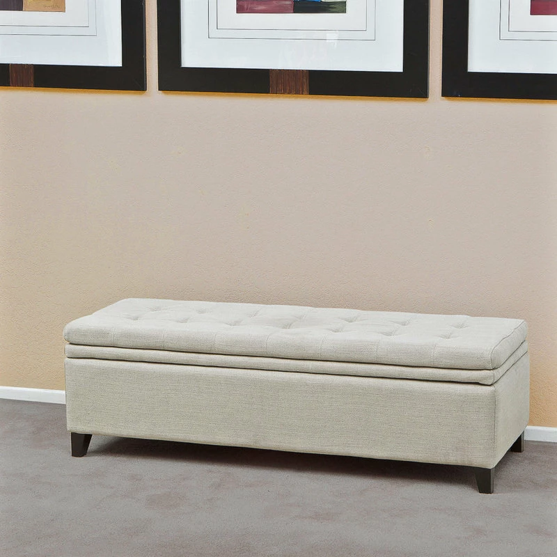 GDFStudio GDF Studio Brighton Contemporary Tufted Linen Storage Ottoman Bench 4 GDFStudio GDF Studio Brighton Contemporary Tufted Linen Storage Ottoman Bench - Image 2