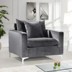 Meridian Furniture Naomi Velvet Chair, Gold And Chrome Leg Set, Gray -GDF sofa Shop bdd1b783027411b6 6432 w800 h800 b0 p0