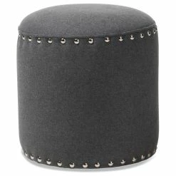 Baxton Studio Rosine Upholstered Nail Trim Ottoman, Gray