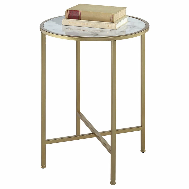Convenience Concepts Gold Coast Round Faux Marble Top End Table In Gold Metal 4 Convenience Concepts Gold Coast Round Faux Marble Top End Table In Gold Metal - Image 2