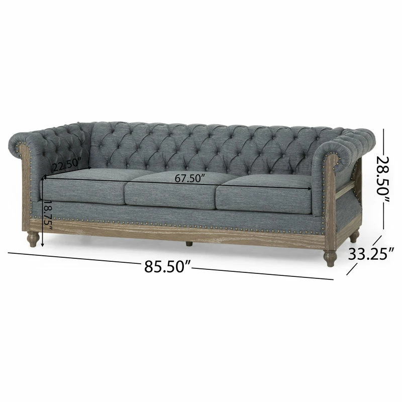 GDFStudio Bowes Chesterfield Tufted 3 Seater Sofa With Nailhead Trim, Charcoal + Dark Brow 5 GDFStudio Bowes Chesterfield Tufted 3 Seater Sofa With Nailhead Trim, Charcoal + Dark Brow - Image 3