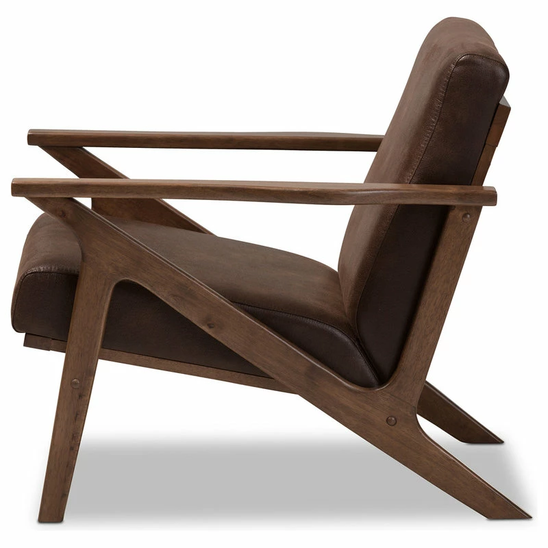 Baxton Studio Bianca Mid-Century Modern Distressed Lounge Chair, Dark Brown Faux Leather 8 Baxton Studio Bianca Mid-Century Modern Distressed Lounge Chair, Dark Brown Faux Leather - Image 6