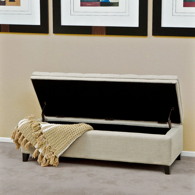 GDFStudio GDF Studio Brighton Contemporary Tufted Linen Storage Ottoman Bench 5 GDFStudio GDF Studio Brighton Contemporary Tufted Linen Storage Ottoman Bench - Image 3