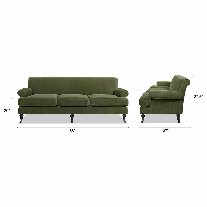 Jennifer Taylor Home Alana 88" Lawson 3-Seater Sofa, Olive Green Performance Velvet 6 Jennifer Taylor Home Alana 88" Lawson 3-Seater Sofa, Olive Green Performance Velvet - Image 4