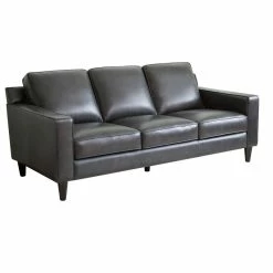 Abbyson Living Stardell Top Grain Leather Sofa, Dark Gray