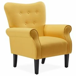 Belleze High Wingback Linen Armchair, Citrine Yellow