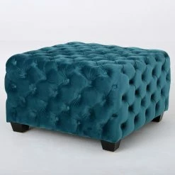 GDFStudio GDF Studio Provence Dark Teal Tufted Velvet Fabric Square Ottoman Bench, Dark Te -GDF sofa Shop c1914b900f931644 7699 w800 h800 b0 p0