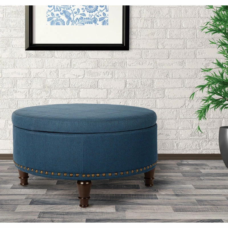 Office Star Products Augusta Round Storage Ottoman, Azure 5 Office Star Products Augusta Round Storage Ottoman, Azure - Image 3