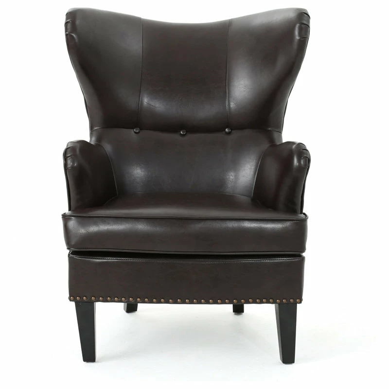 GDFStudio GDF Studio Romford Bonded Leather Wingback Club Chair, Brown 6 GDFStudio GDF Studio Romford Bonded Leather Wingback Club Chair, Brown - Image 4