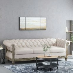 GDFStudio Bowes Chesterfield Tufted 3 Seater Sofa With Nailhead Trim, Beige + Dark Brown -GDF sofa Shop c2911181037456aa 9063 w800 h800 b0 p0
