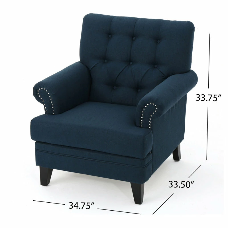 GDFStudio GDF Studio Arielle Plush Tufted Back Fabric Club Armchair, Navy Blue 5 GDFStudio GDF Studio Arielle Plush Tufted Back Fabric Club Armchair, Navy Blue - Image 3