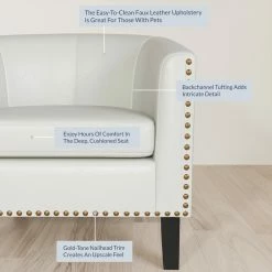 Belleze Tub Barrel Accent Chair Faux Leather, White -GDF sofa Shop c2b105790239727b 0991 w800 h800 b0 p0