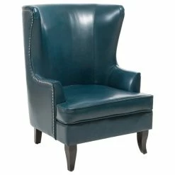 GDFStudio GDF Studio Jameson Tall Wingback Leather Club Chair, Teal Blue