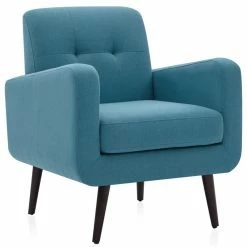 Belleze Hasting Arm Accent Chair Comfy Fabric Upholstered Tufted Single Sofa, Blue