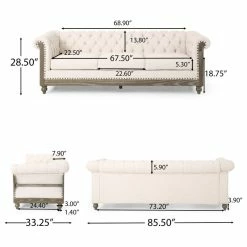 GDFStudio Bowes Chesterfield Tufted 3 Seater Sofa With Nailhead Trim, Beige + Dark Brown -GDF sofa Shop c421e1ba037456aa 9063 w800 h800 b1 p0