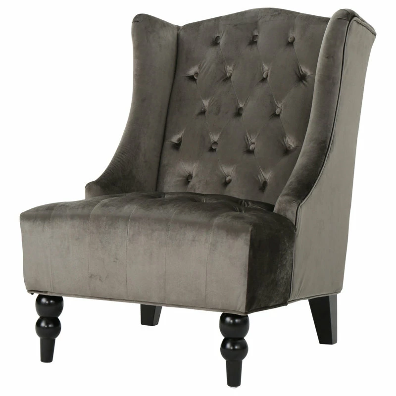 GDFStudio GDF Studio Talisa Winged High-Back Tufted New Velvet Club Chair, Gray 3 GDFStudio GDF Studio Talisa Winged High-Back Tufted New Velvet Club Chair, Gray