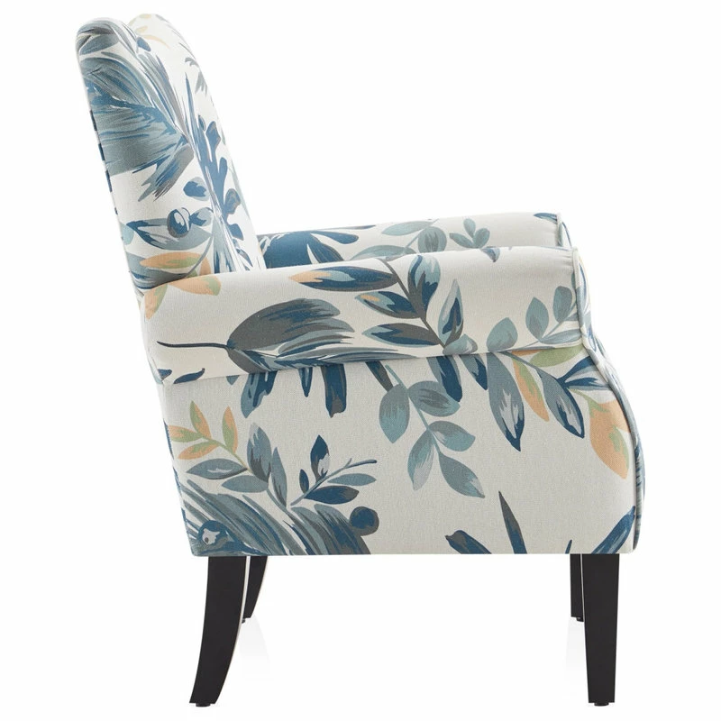 Belleze High Wingback Linen Armchair, Blue Floral 4 Belleze High Wingback Linen Armchair, Blue Floral - Image 2