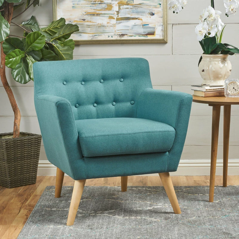 GDFStudio GDF Studio Madeira Buttoned Mid Century Modern Dark Teal Fabric Club Chair, Dark 4 GDFStudio GDF Studio Madeira Buttoned Mid Century Modern Dark Teal Fabric Club Chair, Dark - Image 2
