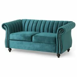GDFStudio Bauman Modern Glam Channel Stitch Loveseat With Nailhead Trim, Teal + Dark Brown -GDF sofa Shop c5d1a1bb00e60c26 2840 w800 h800 b1 p0