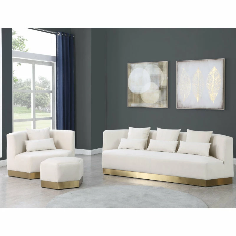 Meridian Furniture Marquis Velvet Sofa With Brushed Gold Stainless Steel Base, Cream 9 Meridian Furniture Marquis Velvet Sofa With Brushed Gold Stainless Steel Base, Cream - Image 7