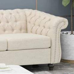 GDFStudio Adetokunbo Tufted Chesterfield Fabric 3 Seater Sofa, Beige/Dark Brown -GDF sofa Shop c601efb80f906e87 5498 w800 h800 b0 p0