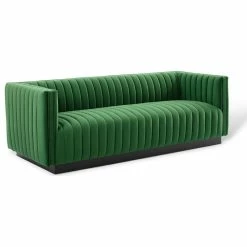 LexMod Conjure Channel Tufted Velvet Sofa, Emerald