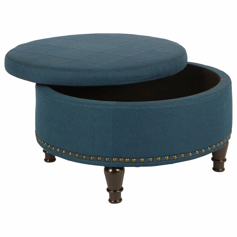 Office Star Products Augusta Round Storage Ottoman, Azure 4 Office Star Products Augusta Round Storage Ottoman, Azure - Image 2