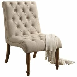 Mulhouse Furniture Iris Tufted Upholstered Slipper Chair, Beige