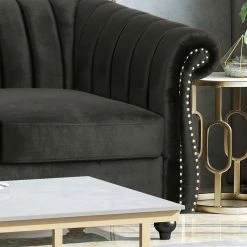 GDFStudio Olga Modern Glam Velvet 3 Seater Sofa, Black, Dark Brown -GDF sofa Shop ca21253a0f90667a 3727 w800 h800 b0 p0