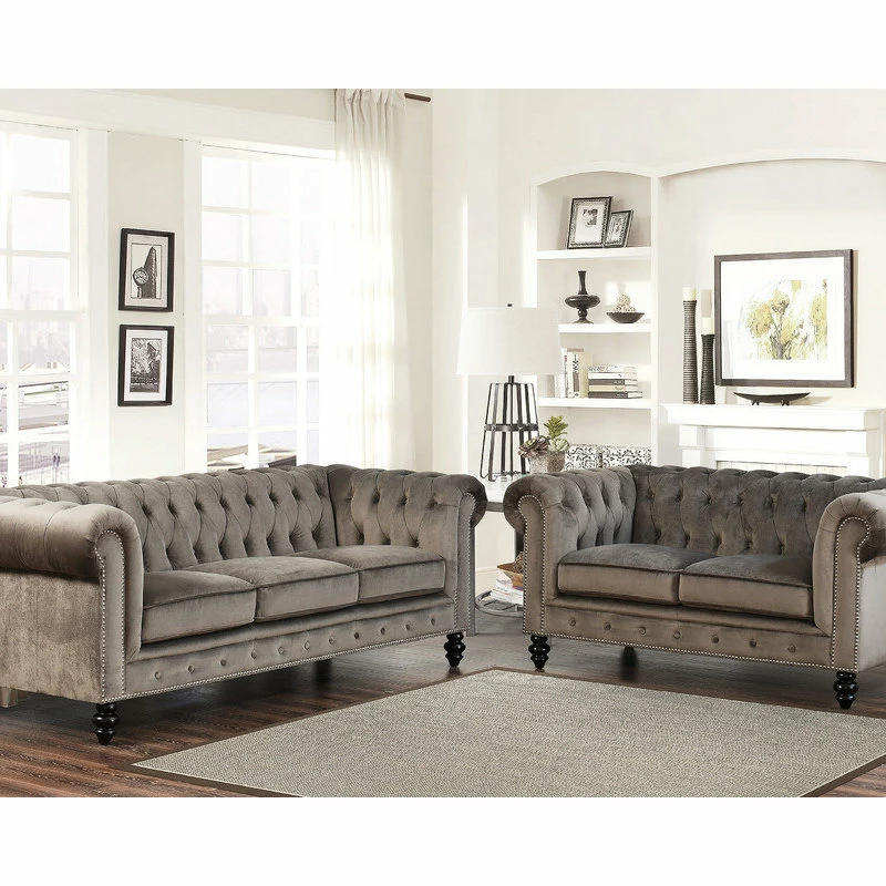 Abbyson Living Grand Chesterfield Sofa, Gray 5 Abbyson Living Grand Chesterfield Sofa, Gray - Image 3