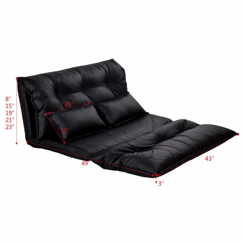 Costway PU Leather Foldable Modern Floor Sofa Bed Video Gaming 2 Pillows Black 6 Costway PU Leather Foldable Modern Floor Sofa Bed Video Gaming 2 Pillows Black - Image 4