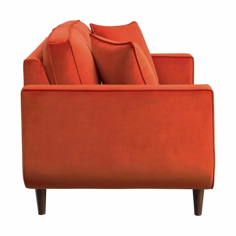 Domain Industries Inc. Lexicon Rand 59" Modern Velvet Loveseat With 2 Pillows In Orange 6 Domain Industries Inc. Lexicon Rand 59" Modern Velvet Loveseat With 2 Pillows In Orange - Image 4
