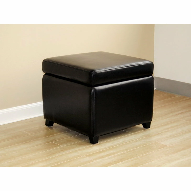 Baxton Studio Full Leather Small Storage Cube Ottoman, Black 5 Baxton Studio Full Leather Small Storage Cube Ottoman, Black - Image 3