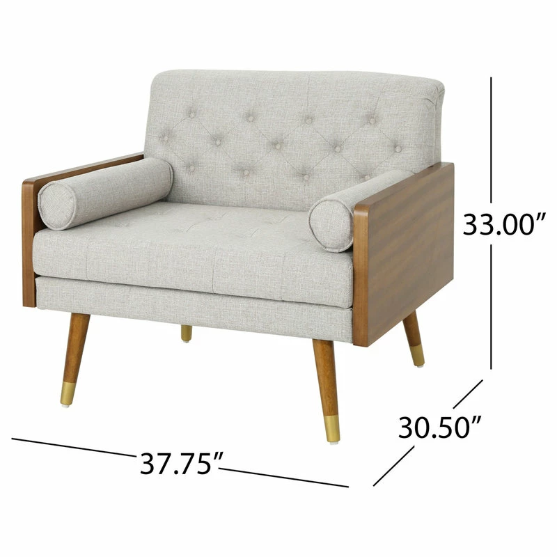 GDFStudio GDF Studio Greta Mid Century Modern Fabric Club Chair, Beige/Dark Walnut 5 GDFStudio GDF Studio Greta Mid Century Modern Fabric Club Chair, Beige/Dark Walnut - Image 3