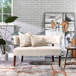 Jennifer Taylor Home Jared Roll Arm Tufted Bench Settee, Sky Neutral Beige Polyester Yarn-Dyed 16 Jennifer Taylor Home Jared Roll Arm Tufted Bench Settee, Sky Neutral Beige Polyester Yarn-Dyed -GDF sofa Shop cf91bf3d01959451 4305 w800 h800 b0 p0