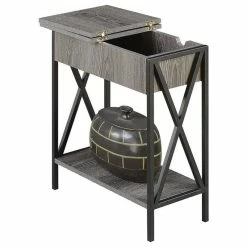 Convenience Concepts Tucson Electric Flip-Top End Table In Weathered Gray Wood -GDF sofa Shop cfd115bc0c19338c 6368 w800 h800 b1 p0