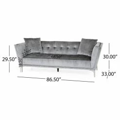 GDFStudio Fisher Glam 3-Seater Velvet Sofa, Smoke Gray/Silver -GDF sofa Shop d0615ce10f9072e2 5337 w800 h800 b1 p0
