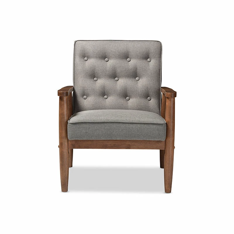 Baxton Studio Sorrento Retro Upholstered Wooden Lounge Chair, Gray Fabric 3 Baxton Studio Sorrento Retro Upholstered Wooden Lounge Chair, Gray Fabric