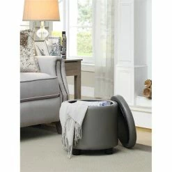 Convenience Concepts Designs4Comfort Round Accent Storage Ottoman In Gray Faux Leather Fabric -GDF sofa Shop d181c6080db0fad7 5827 w800 h800 b0 p0