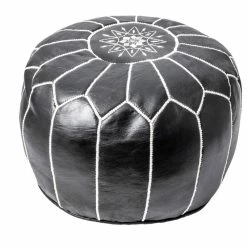 NuLOOM Leather Jerrie Contemporary Ottoman, Black