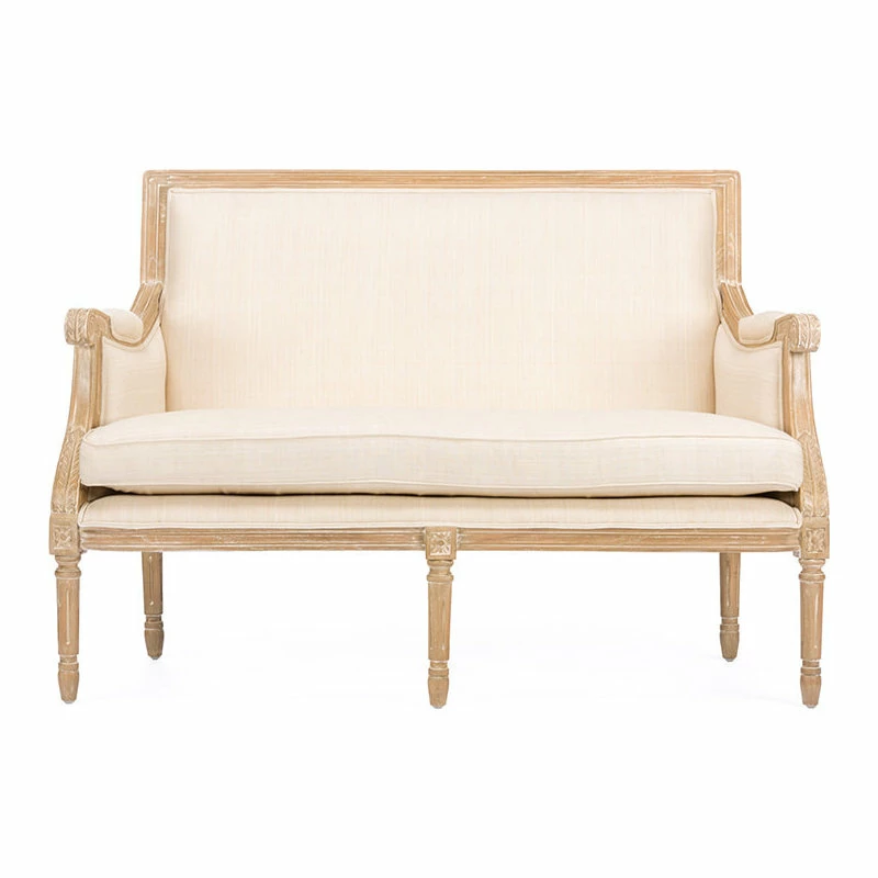 Baxton Studio Chavanon Wood And Light Beige Linen Traditional French Loveseat 5 Baxton Studio Chavanon Wood And Light Beige Linen Traditional French Loveseat - Image 3