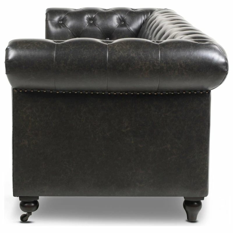 Jennifer Taylor Home Winston 91" Tufted Chesterfield Sofa, Vintage Black Brown Faux Leather 7 Jennifer Taylor Home Winston 91" Tufted Chesterfield Sofa, Vintage Black Brown Faux Leather - Image 5