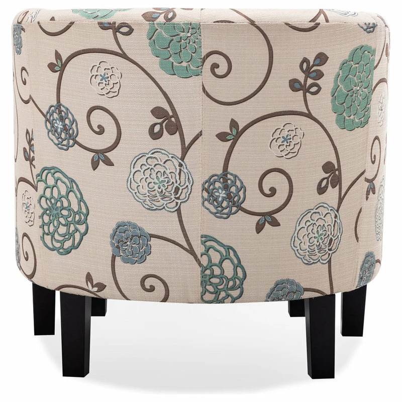 Belleze Accent Chair W/ Ottoman Round Arms Curved Back French Print Script,Beige Floral 7 Belleze Accent Chair W/ Ottoman Round Arms Curved Back French Print Script,Beige Floral - Image 5